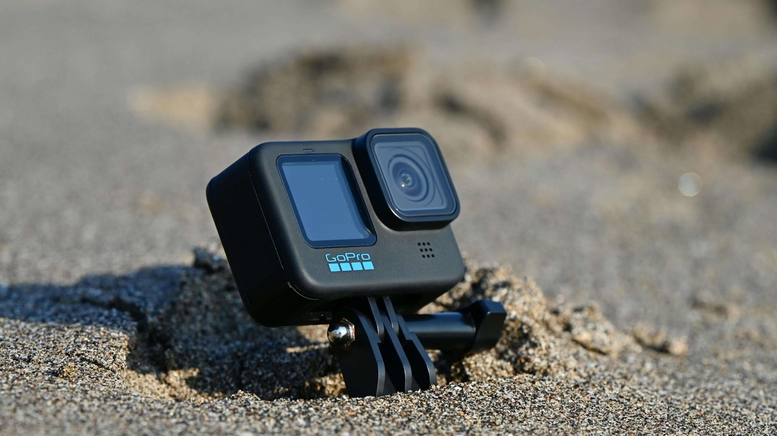 GoPro camera in the sand on a beach